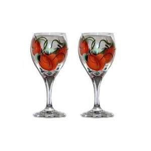 ArtisanStreets Set of 2 Hand Painted Wine Glasses with Peach Design 