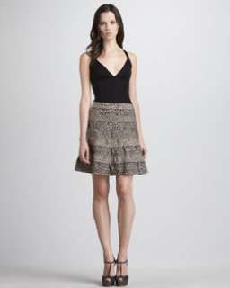 T510R Herve Leger Leopard Print Fit And Flare Bandage Skirt