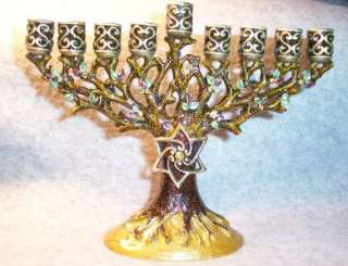   Enamel Tree of Life~Star David~Hanukkah Menorah Candle Holder  