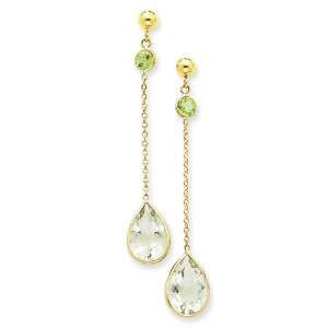  14k Gold Peridot and Green Amethyst Post Earrings Jewelry