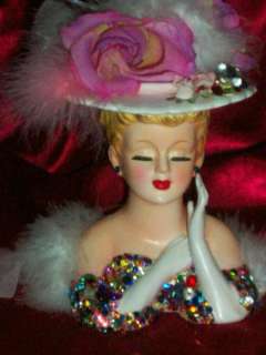 Stunning LEFTON JEWELED LADY HEAD VASE Crystal Headvase  