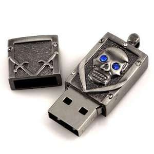   Flash Drive Memory Disk Grey Skull With Crystal   Blue Electronics