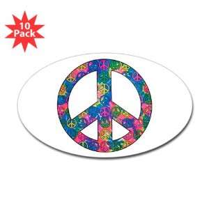  Sticker (Oval) (10 Pack) Peace Symbols Inside Tye Dye 