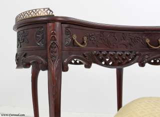Mahogany Carved French Louis XV Style Writing Vanity Desk and Chair 