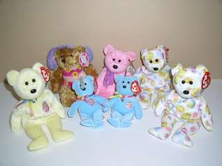 Ty Beanie Babies, Easter Spring Bears, Lot of 7  