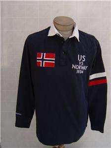 Polo Ralph Lauren Mens Rugby Navy Blue M Shirt Jacket US Norway Flag 