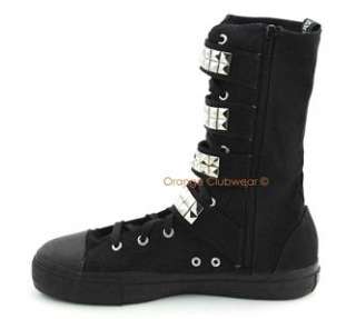 DEMONIA Goth Punk Mens Canvas Studded Sneakers Boots  