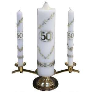  50 Year Anniversary 3 pc Wedding Candle Set with Gold Base 