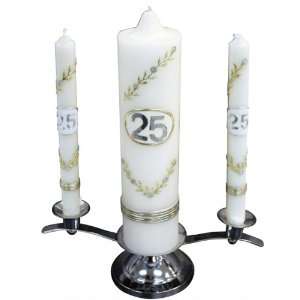  25 Year Anniversary 3 pc Wedding Candle Set with Gold Base 