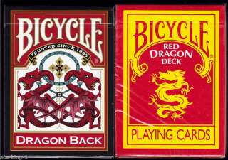 2deck BICYCLE RED DRAGON + DRAGON BACK playing cards  