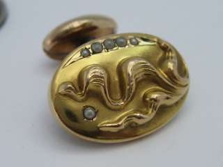 Antique Single Victorian Art Nouveau era Gold & Seed Pearl Cufflink 