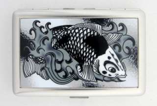  Card Holder Japanese Koi Fish Black White Metal Wallet Tattoo Art NEW