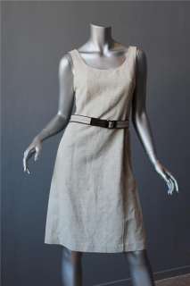 PRADA Belted Linen A Line Shift Sleeveless Knee Length Side Slit Dress 