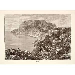 Engraving Art Capri Italy Natural History Rock Formation Landscape 
