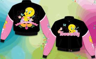 Youth Girls Size 2 14 Tweety Bird Jacket Coat Black Pink Butterfly 