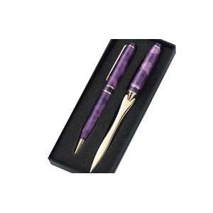 Free Personalized Purple Water Flower Ball Point Pen & Letter Opener 