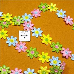 Pink, Blue, Yellow & Green Daisy Chain Fabric Trim, Cute 1 Wide, By 