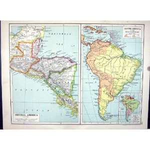  Cassell Antique Map 1920 America Brazil Guatemala Costa 