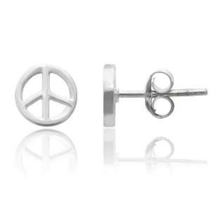   Silver Tarnish Free Polished Peace No War Stud Earrings Jewelry