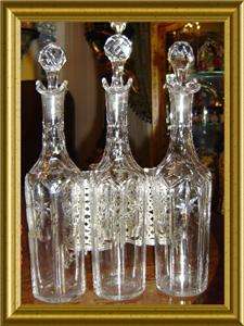 ANTIQUE LARGE 3 WINE CRUET DECANTERS with very well hall marked 
