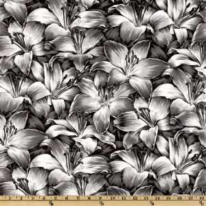 44 Wide Midnight Large Flowers White/Black Fabric By The 