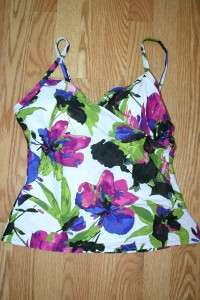 FLORAL CROSSOVER TANKINI BRIEFS 16 16W SWIMSUIT 2PC  