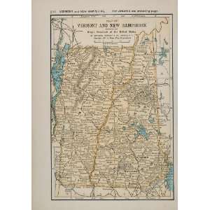  1891 Print Map Vermont New Hampshire State Geographical 