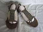 MOSSIMO LADIES DARK BROWN BEADED THONG/ANKLE STRAP SANDALS. SZ. 6 1/2 