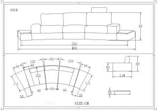 Contemporary Curved White Bonded Leather Sectional Sofa w/ Adjustable 