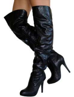 Glam Sexy Slouchy PU Over The Knee High Platform Boots  