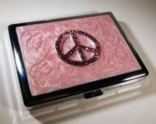 PINK CRYSTAL PEACE SIGN APOXY CIGARETTE CARD ID CASE  