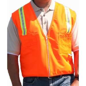 Gold Belt Orange 1.5 Vertical Reflective Tape Striped Surveyors Vest 