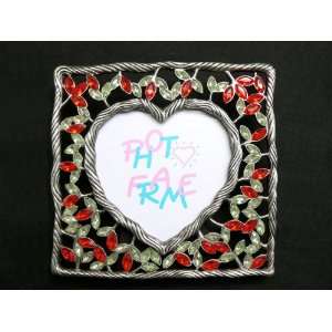 Pewter Picture Frame   Heart Shaped Frame Green and Red(set of 2 pcs.)