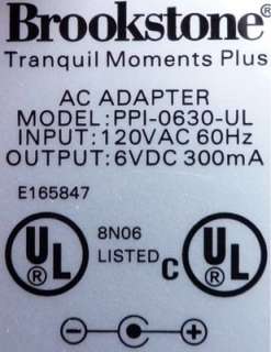 AC DC Adapter Brookstone PPI 0630 UL Power Supply 6V 300mA (60 Day 