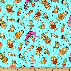  44 Wide Yabba Dabba Doo Flintstones Turquoise Fabric By 