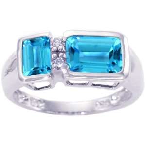  14K White Gold Split Octagon Gemstone Ring Swiss Blue 