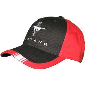    Ford Mustang Tri Bar Logo Black and Red Hat 