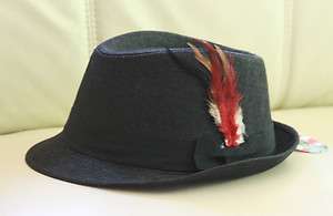 New Men Women Feather Felt Trilby Fedora Hat Cap Black color  