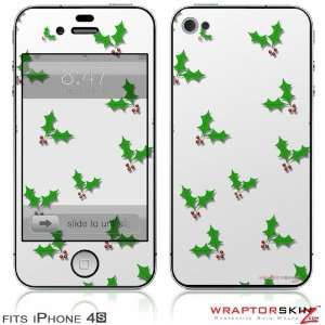  iPhone 4S Skin Christmas Holly Leaves on White by 