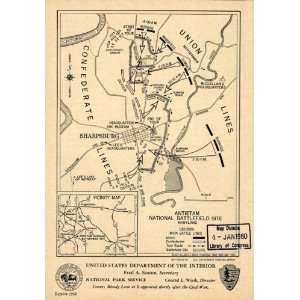  Civil War Map Antietam national battlefield site, Maryland 