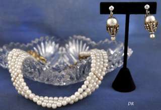 Faux Pearl Multiple Strand Choker Necklace & Earrings  