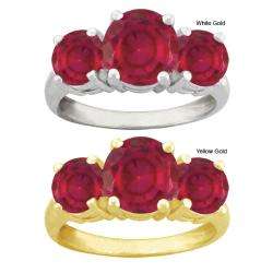 10k Gold Round Synthetic Ruby 3 stone Ring  