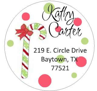 CHRISTMAS CANDY CANE   Round Return Address Labels  