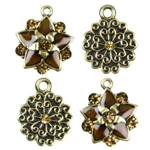  3pc Metal & Enamel Flower Charms   Gold Arts, Crafts 