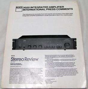 NAD 3020 Integrated Stereo Amplifier original brochure  