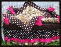 NEW crib bedding set BROWN HOT PINK ZEBRA POLKA DOTS  