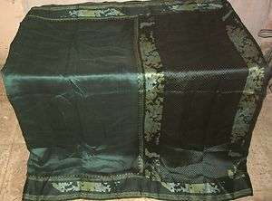 Dark Green Pure Silk Antique Sari Fabric Curtain Drape  
