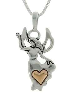 Sterling Silver and 14k Gold Angel and Heart Necklace  
