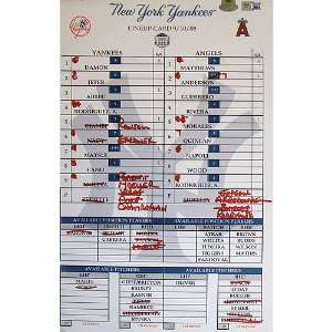  Yankees at Angels 9 10 2008 Game Used Lineup Card (MLB 