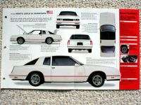 1986/1987 Chevrolet MONTE CARLO SS AEROCOUPE SPEC SHEET  